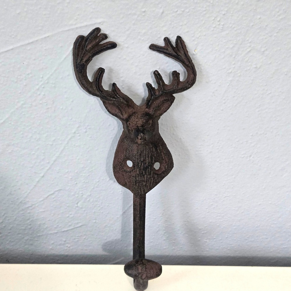 Cast Iron Buck Deer Head Wall Hook Coat Towel Hook Rustic Farmhouse Cabin Lodge